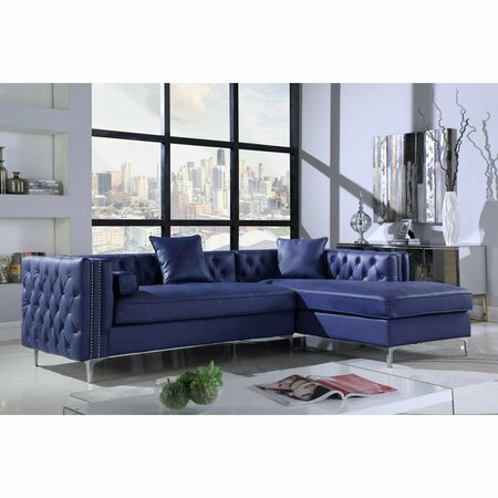 CHIC HOME Monet PU Leather Modern Contemporary Button Tufted Right Facing Sectional Sofa, Navy FSA2839-US